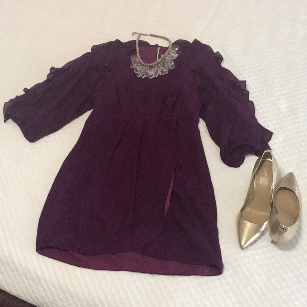 Purple Tibi Ruffle sleeved dress